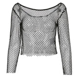 Litlookz Studio Grunge Long Sleeve Fishnet Top, view 5