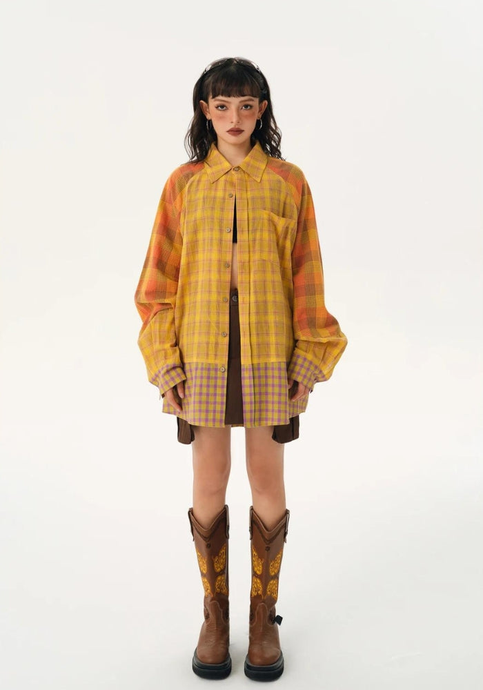 Litlookz Studio Grunge Multi Pattern Plaid Shirt