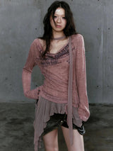 Litlookz Studio Grunge Neck Tie Ruffled Top, view 2