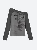 Litlookz Studio Grunge One Shoulder Drawstring Top, view 3