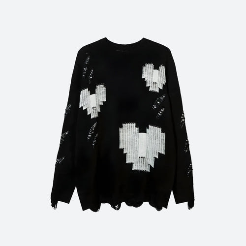Litlookz Studio Grunge Pixel Hearts Knitted Sweater