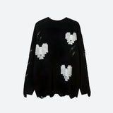 Litlookz Studio Grunge Pixel Hearts Knitted Sweater, view 2