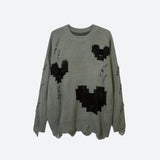 Litlookz Studio Grunge Pixel Hearts Knitted Sweater, view 5