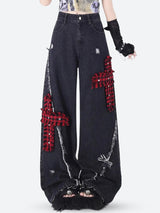 Litlookz Studio Grunge Plaid Cross Patch Jeans, view 2