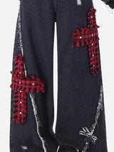 Litlookz Studio Grunge Plaid Cross Patch Jeans, view 4