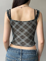 Litlookz Studio Grunge Plaid Lace Trim Top, view 2