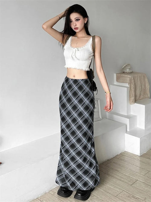 Litlookz Studio Grunge Plaid Maxi Skirt