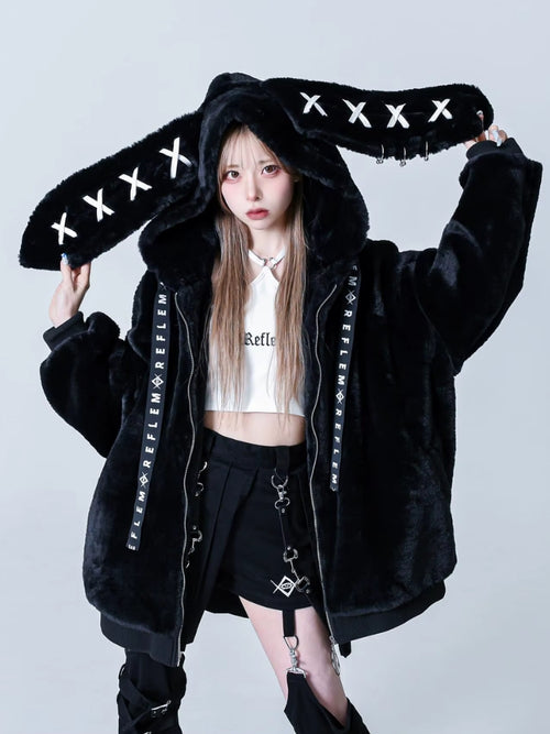 Litlookz Studio Grunge Rabbit Ear Plush Jacket