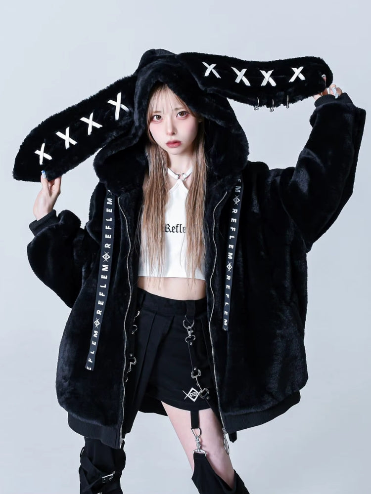 Litlookz Studio Grunge Rabbit Ear Plush Jacket
