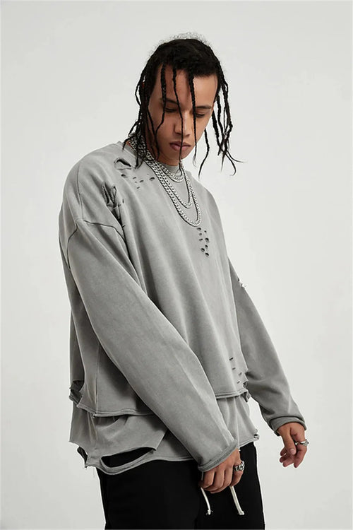 Litlookz Studio Grunge Ripped Layered Sweatshirt