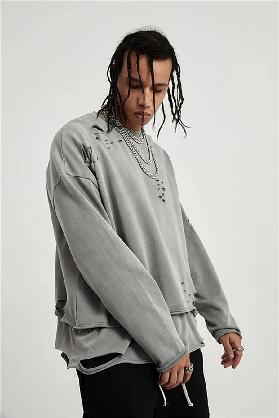 Litlookz Studio Grunge Ripped Layered Sweatshirt