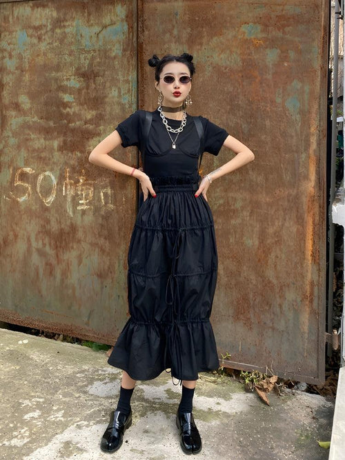 Litlookz Studio Grunge Ruched Midi Skirt