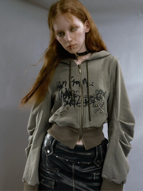Litlookz Studio Grunge Ruched Sleeve Hoodie