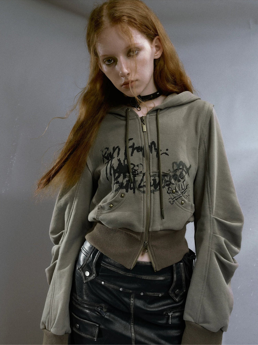 Litlookz Studio Grunge Ruched Sleeve Hoodie