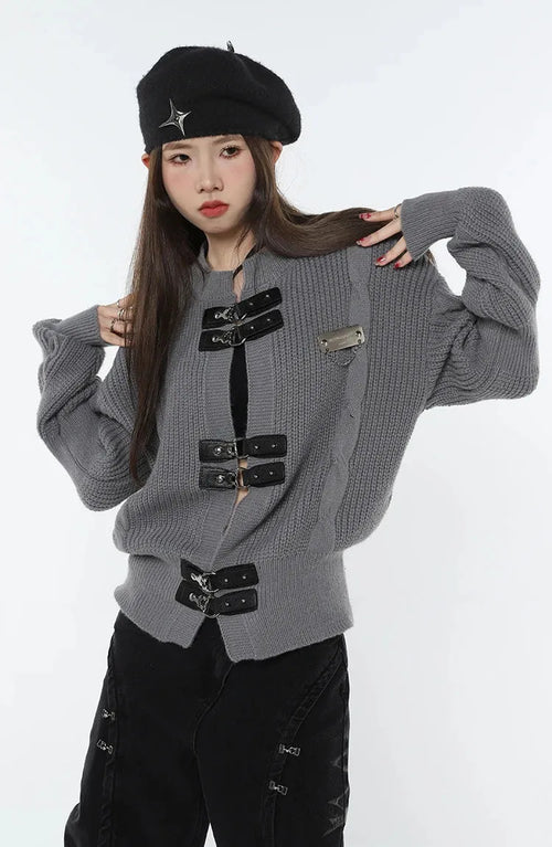 Litlookz Studio Grunge Saddle Buckle Cardigan
