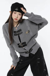 Litlookz Studio Grunge Saddle Buckle Cardigan, view 2