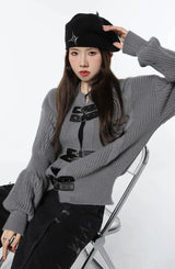 Litlookz Studio Grunge Saddle Buckle Cardigan, view 3