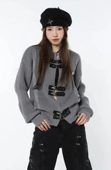 Litlookz Studio Grunge Saddle Buckle Cardigan, view 4
