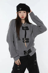 Litlookz Studio Grunge Saddle Buckle Cardigan, view 5