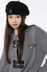 Litlookz Studio Grunge Saddle Buckle Cardigan, view 6