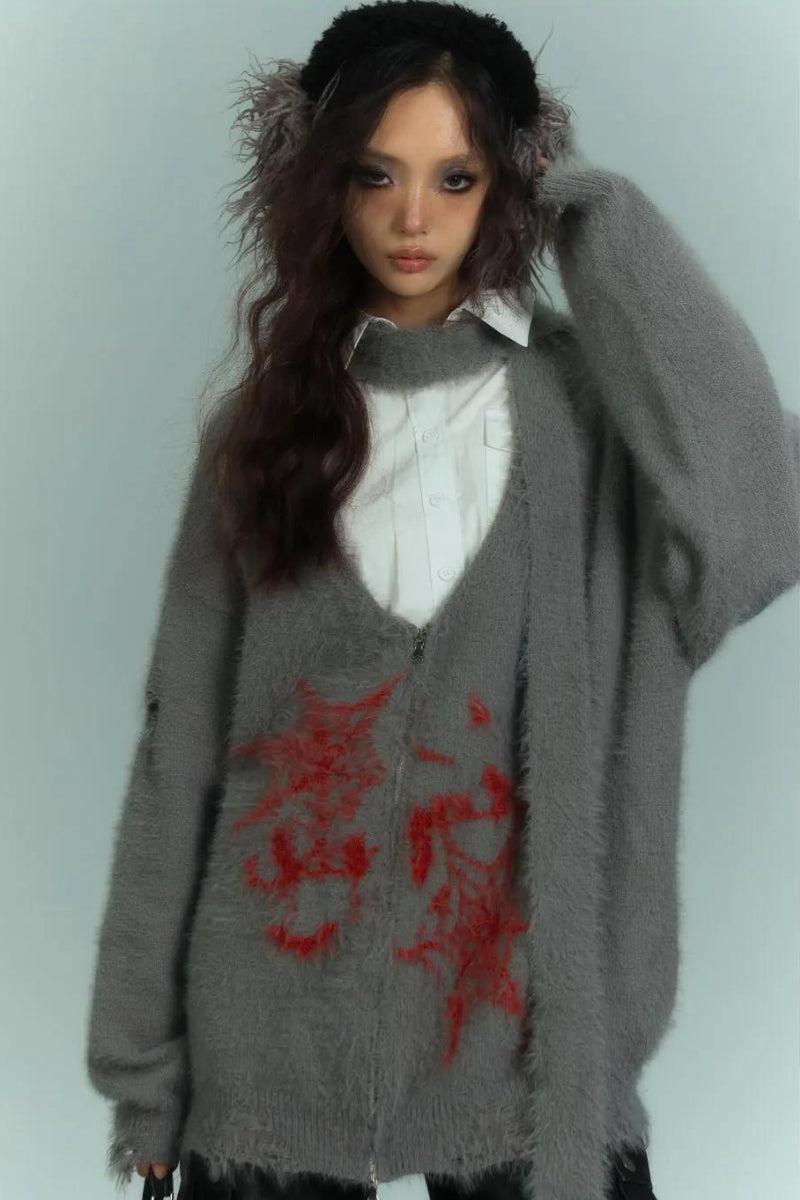 Litlookz Studio Grunge Scarf Tie Fluffy Cardigan