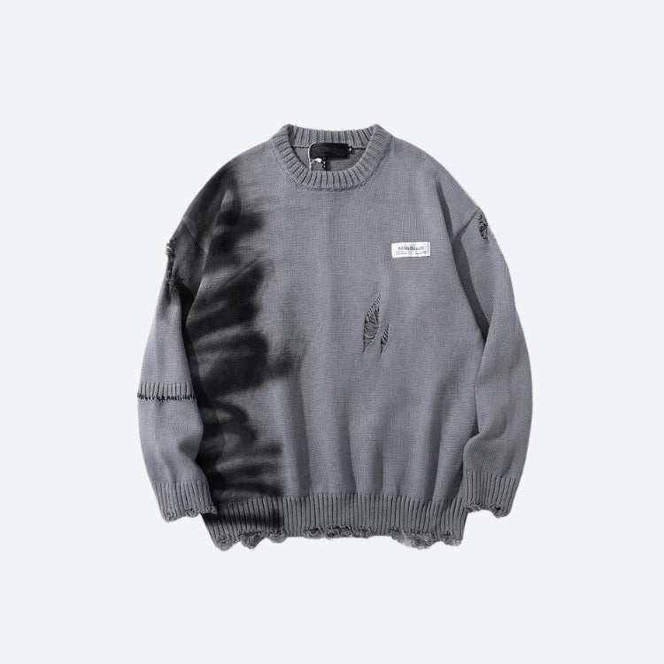 Litlookz Studio Grunge Spray Paint Distressed Knitted Sweater