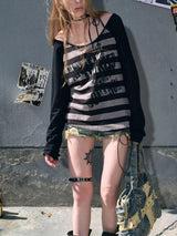 Litlookz Studio Grunge Striped Off Shoulder Top, view 2
