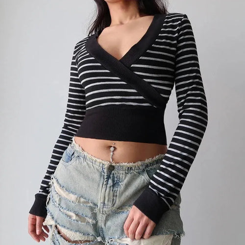 Litlookz Studio Grunge Striped Wrap Crop Top