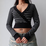 Litlookz Studio Grunge Striped Wrap Crop Top, view 2