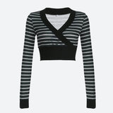 Litlookz Studio Grunge Striped Wrap Crop Top, view 3