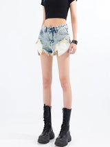 Litlookz Studio Grunge Tasseled Denim Shorts, view 3