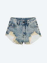 Litlookz Studio Grunge Tasseled Denim Shorts, view 4