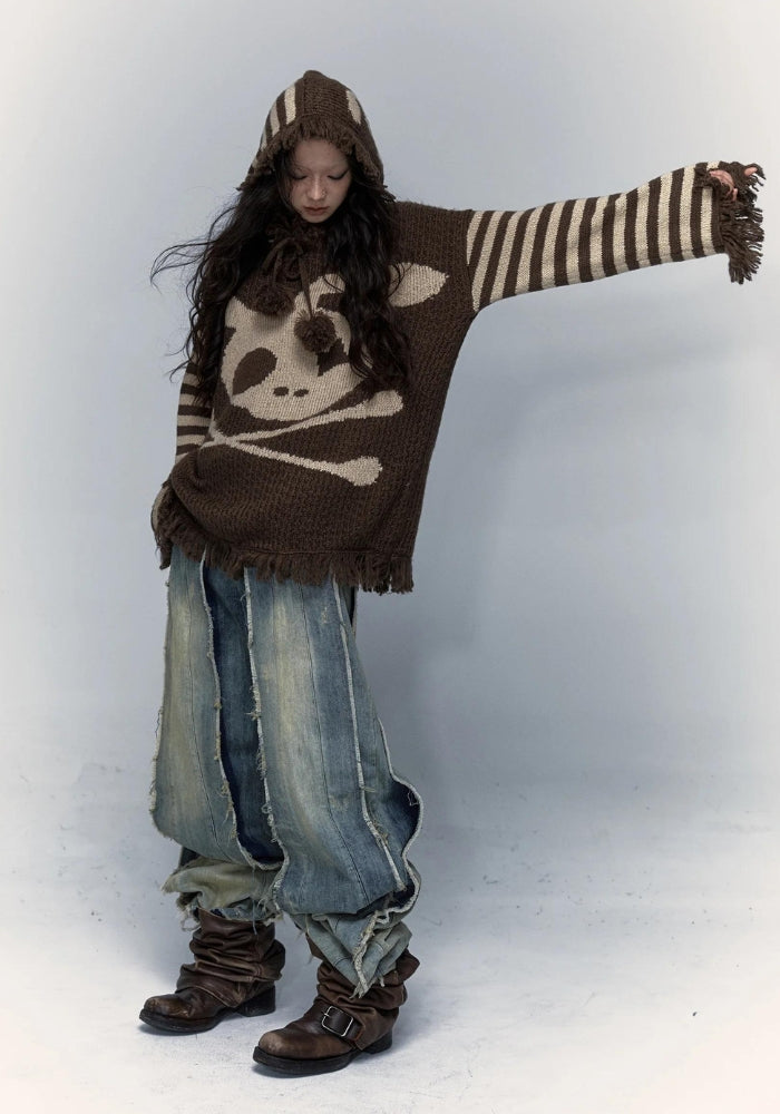 Litlookz Studio Grunge Tasseled Hooded Sweater