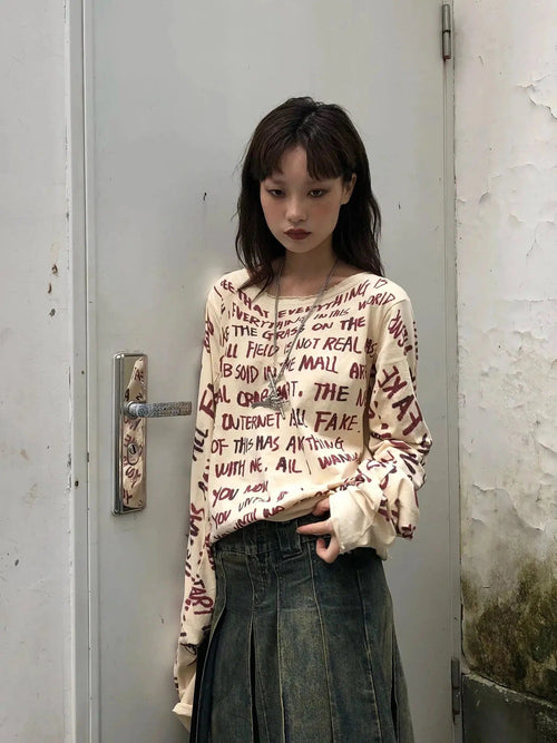 Litlookz Studio Grunge Text Print Top