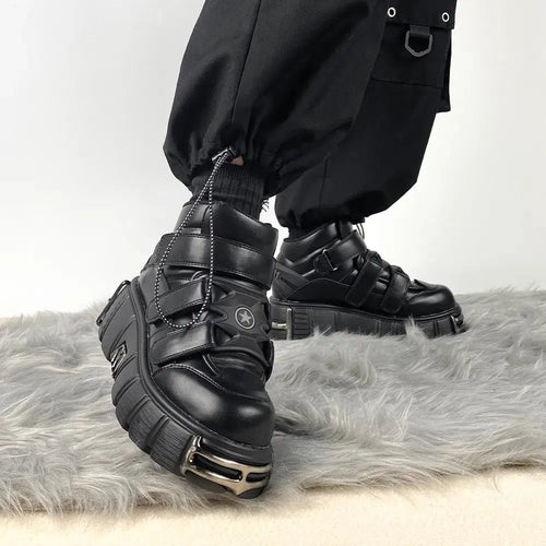 Litlookz Studio Grunge Velcro Strap Platform Boots