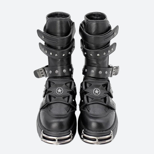 Litlookz Studio Grunge Velcro Straps Chunky Platform Boots