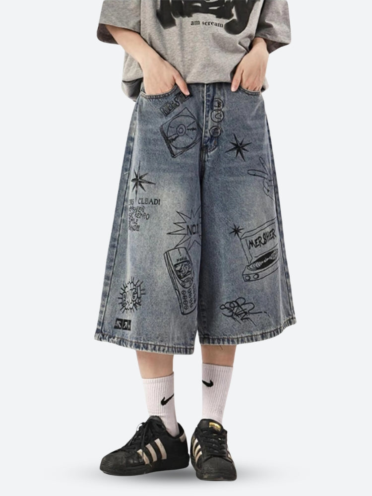 Litlookz Studio Grunge Wide Leg Denim Shorts