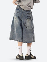 Litlookz Studio Grunge Wide Leg Denim Shorts, view 3