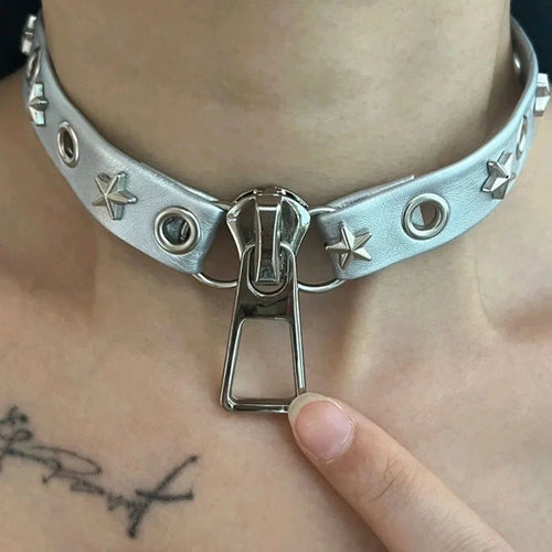 Litlookz Studio Grunge Zip Pendant Choker Necklace
