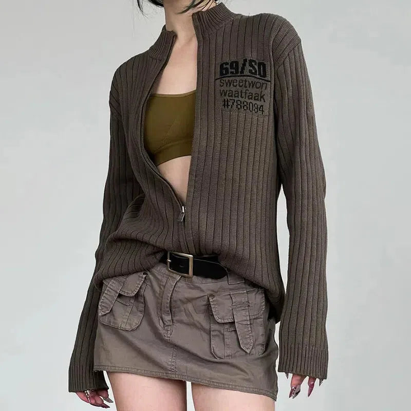 Litlookz Studio Grunge Zip-Up Cardigan Jacket