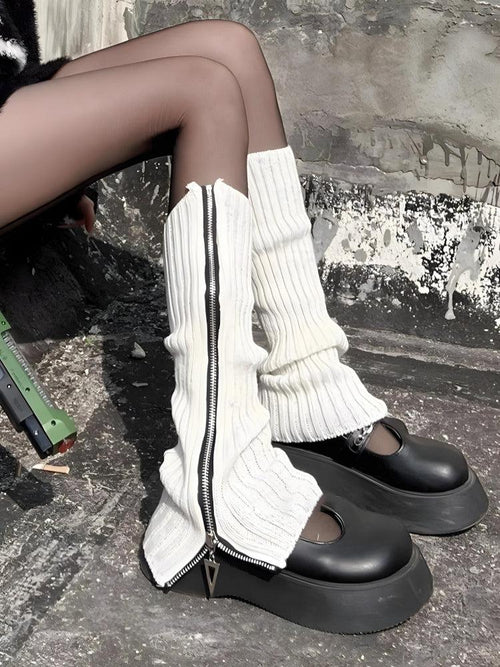 Litlookz Studio Grunge Zip-Up Knitted Leg Warmers
