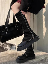 Litlookz Studio Grunge Zip-Up Knitted Leg Warmers, view 3