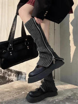 Litlookz Studio Grunge Zip-Up Knitted Leg Warmers, view 5