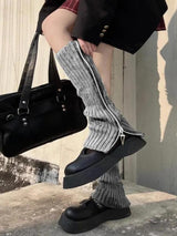 Litlookz Studio Grunge Zip-Up Knitted Leg Warmers, view 6