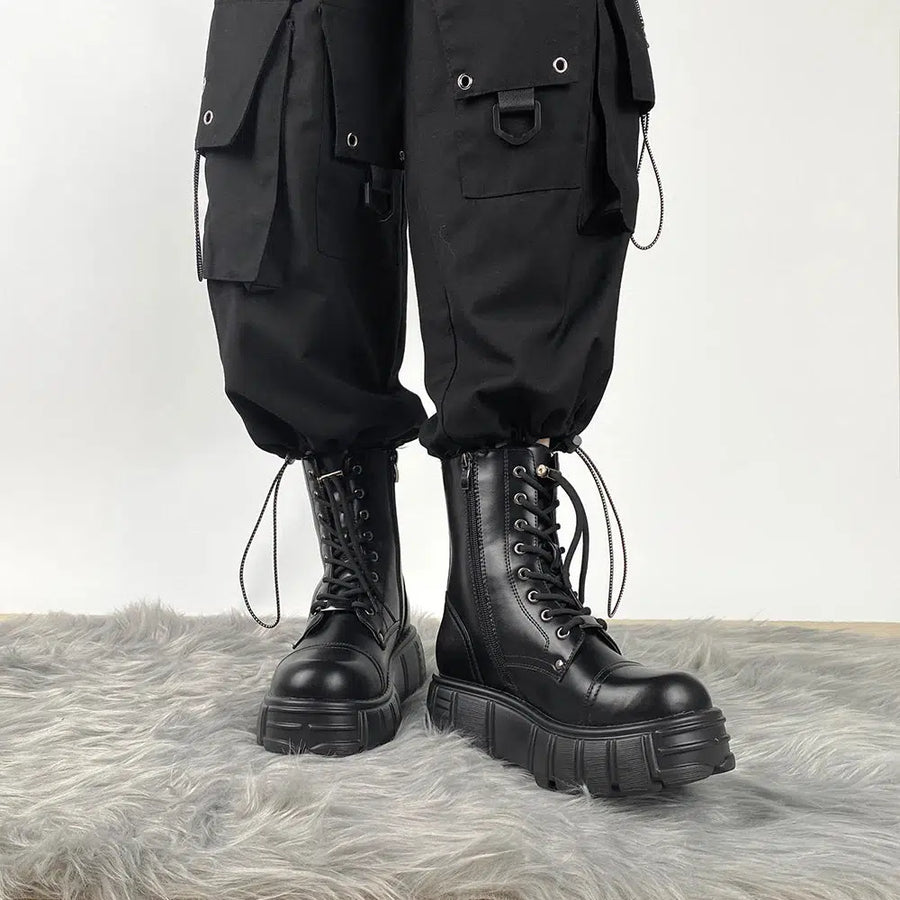 Litlookz Studio Grunge Zip-Up Platform Combat Boots