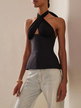Litlookz Studio Halter Neck Lace Up Ruched Top, view 3