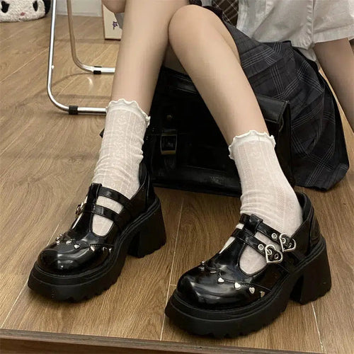 Litlookz Studio Heart Buckled Platform Mary Jane Shoes