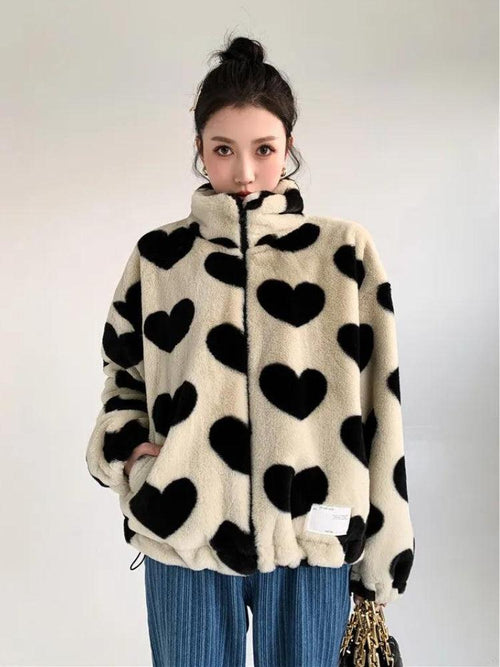 Litlookz Studio Heart Pattern Teddy Jacket