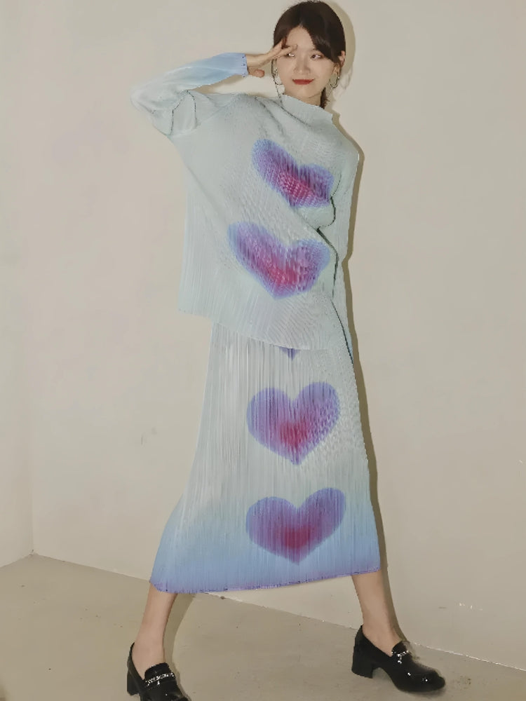 Litlookz Studio Heart Pleated Top & Midi Skirt Two Piece Set