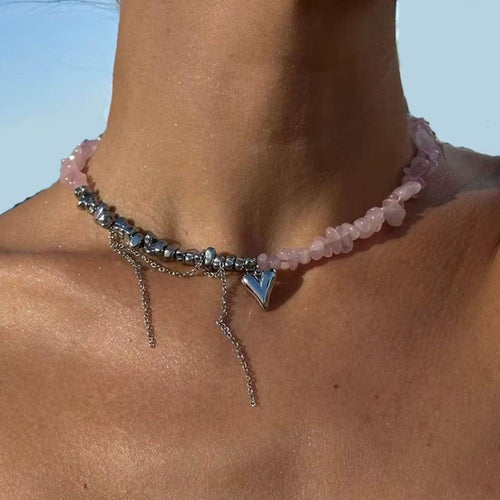 Litlookz Studio Heart Rose Quartz Necklace